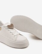  Adidași Albi-Aurii cu șireturi cu talpă groasă cu ornament metalic și Zirconii Cavendra