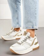  Adidași Albi-Aurii cu Talpă Groasă cu Zirconii și Ornamente Metalice Tawiela