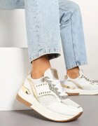  Adidași Albi-Aurii cu Talpă Groasă cu Zirconii și Ornamente Metalice Tawiela