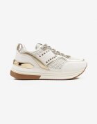  Adidași Albi-Aurii cu Talpă Groasă cu Zirconii și Ornamente Metalice Tawiela