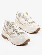  Adidași Albi-Aurii cu Talpă Groasă cu Zirconii și Ornamente Metalice Tawiela