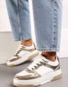  Adidași Albi-Aurii cu Talpă Groasă și Inserții Decorative Uvunna