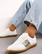  Adidași Albi-Aurii Plati cu șireturi și capse decorative Blosenti