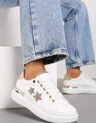  Adidași Albi-Aurii Plati cu Steluțe și Inserții Metalice Jalelia