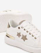  Adidași Albi-Aurii Plati cu Steluțe și Inserții Metalice Jalelia