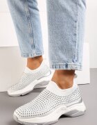 Adidași Albi cu Strasuri pe Talpă Groasă Coneta