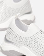  Adidași Albi cu Strasuri pe Talpă Groasă Coneta