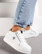  Adidași Albi cu talpă groasă cu accente sclipitoare și aplicație metalică cu insectă Lolienta