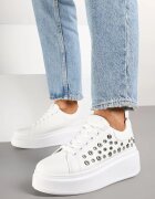  Adidași Albi cu Talpă Groasă cu Aplicații Decorative Marivelle