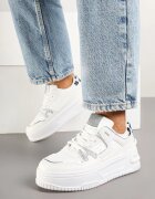  Adidași Albi cu Talpă Groasă cu Perforații și Imprimeu Geometric Deolisa