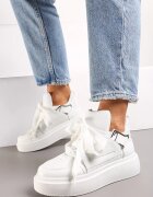  Adidași Albi cu Talpă Groasă cu Șireturi Decorative Edidda