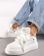  Adidași Albi cu Talpă Groasă cu Șireturi Decorative Edidda