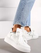  Adidași Albi cu Talpă Groasă cu Șireturi Decorative Edidda