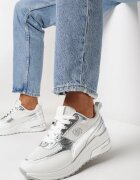  Adidași Albi cu Talpă Groasă cu Șireturi și Inserații Strălucitoare Airelim