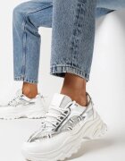  Adidași albi cu talpă groasă cu zirconii și șiret decorativ Evadnie