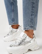  Adidași albi cu talpă groasă cu zirconii și șiret decorativ Evadnie