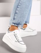  Adidași Albi cu Talpă Groasă Embosată cu Imprimeu Leopard Iverina