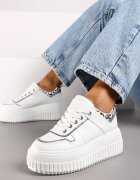  Adidași Albi cu Talpă Groasă Embosată cu Imprimeu Leopard Iverina