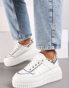  Adidași Albi cu Talpă Groasă Embosată cu Imprimeu Leopard Iverina