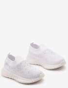  Adidași Albi fără șireturi cu talpă plată decorați cu zirconii Tloelia