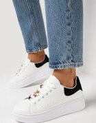  Adidași Albi-Negri pe Talpă Groasă cu Inserție Metalică Staneva