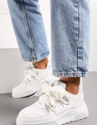  Adidași Albi pe Platformă Joasă cu Șireturi Late Gritte