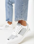  Adidași Albi pe Talpă Plată Decorați cu Sclipici Mayna