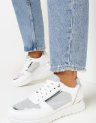  Adidași Albi pe Talpă Plată Decorați cu Sclipici Mayna