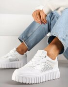  Adidași Albi pe Talpă Reliefată cu Decorațiuni Leopard Gerraza