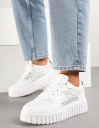  Adidași Albi pe Talpă Reliefată cu Decorațiuni Leopard Gerraza
