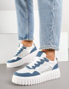  Adidași Albi și Albaștri pe Talpă în Relief cu Ornamente cu Imprimeu Leopard Gerraza