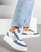  Adidași Albi și Albaștri pe Talpă în Relief cu Ornamente cu Imprimeu Leopard Gerraza