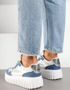  Adidași Albi și Albaștri pe Talpă în Relief cu Ornamente cu Imprimeu Leopard Gerraza