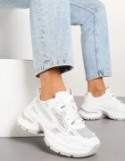  Adidași Albi Streetwear pe Talpă Groasă Decorați cu Sclipici Felanwea