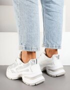  Adidași Albi Streetwear pe Talpă Groasă Decorați cu Sclipici Felanwea