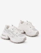  Adidași Albi Streetwear pe Talpă Groasă Decorați cu Sclipici Felanwea
