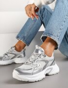  Adidași Argintii cu Decorație Geometrică Leanielis