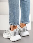  Adidași Argintii cu Decorație Geometrică Leanielis
