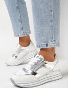  Adidași argintii cu talpă groasă cu sclipici și inserții metalice Aeliss