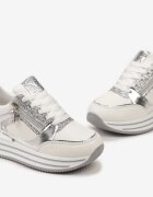  Adidași argintii cu talpă groasă cu sclipici și inserții metalice Aeliss