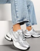  Adidași Argintii Streetwear cu Talpă Groasă Decorați cu Sclipici Felanwea