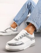  Adidași Argintiu-Albi pe Talpă Groasă cu Inserții Decorative Uvunna