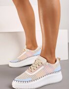  Adidași Bej-Albastru până la gleznă cu platformă cu șireturi Fropia