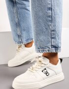 Adidași bej cu imprimeu decorativ și perforație delicată Bleordia