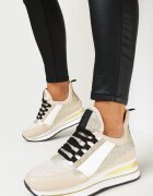  Adidași Bej cu șireturi cu talpă plată și groasă cu sclipici Reyrel