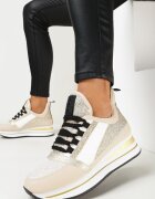  Adidași Bej cu șireturi cu talpă plată și groasă cu sclipici Reyrel