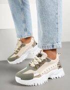  Adidași Bej cu Verde Streetwear cu Talpă Groasă cu Imprimeuri în relief și Model Leopard Goniswen