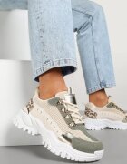  Adidași Bej cu Verde Streetwear cu Talpă Groasă cu Imprimeuri în relief și Model Leopard Goniswen