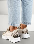  Adidași Bej cu Verde Streetwear cu Talpă Groasă cu Imprimeuri în relief și Model Leopard Goniswen