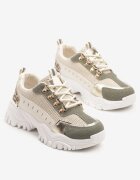  Adidași Bej cu Verde Streetwear cu Talpă Groasă cu Imprimeuri în relief și Model Leopard Goniswen